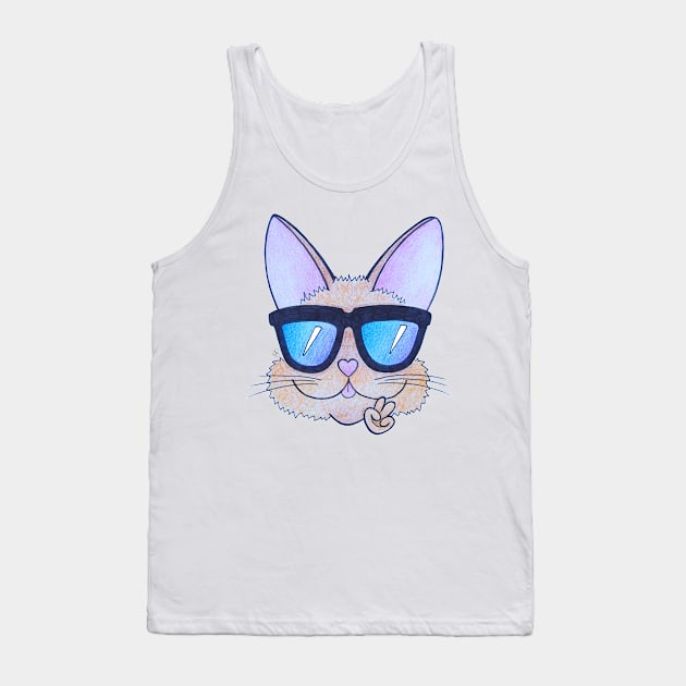 Kitten Wearing Sunglasses - A Cool Cartoon Cat Tank Top by Elinaana